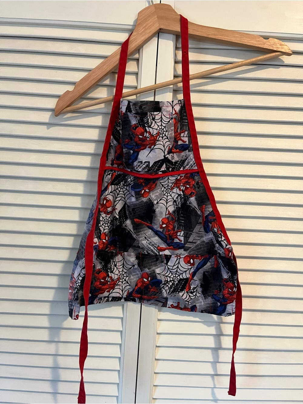 Kids Spider-Man Themed Apron with Red Trim